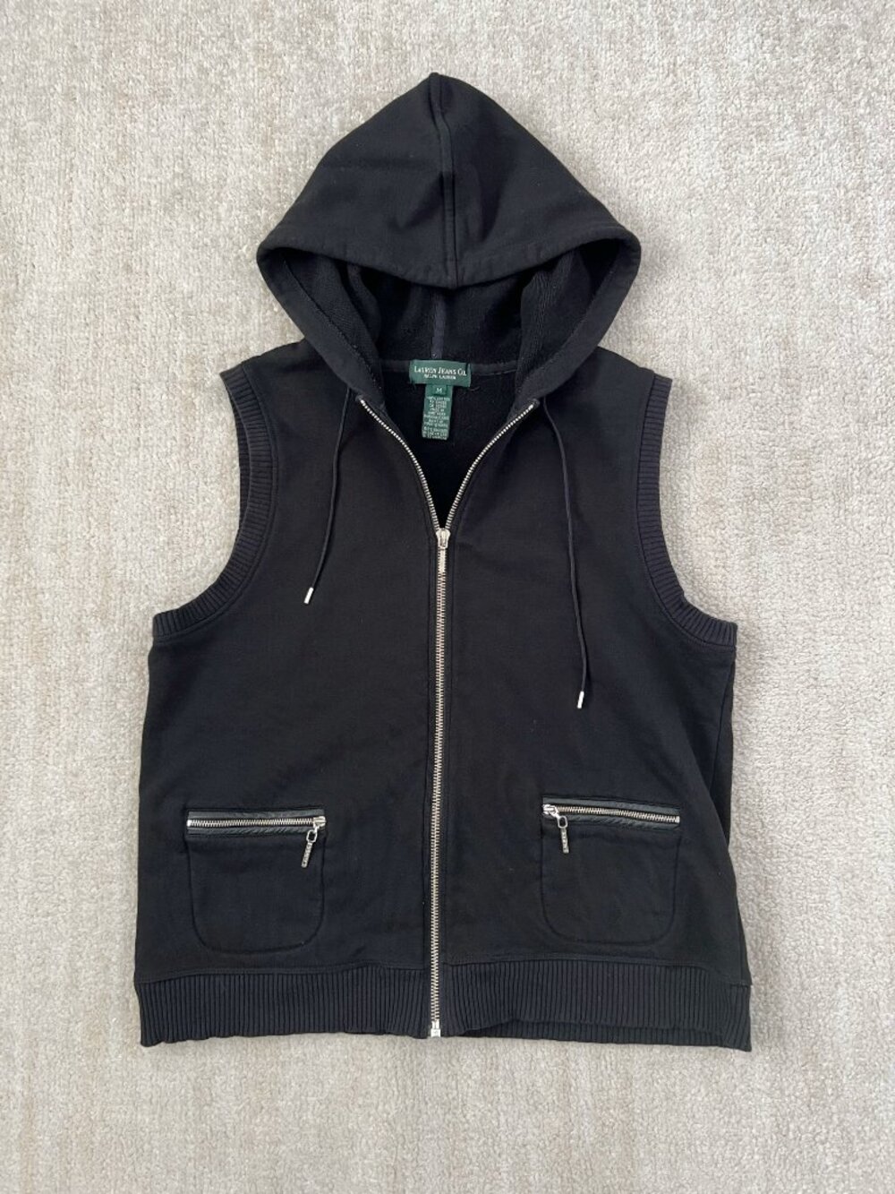 Lauren Ralph Lauren Jeans Co Cotton Hoodie Zip Up Sleeveless Sweatshirt Vest M